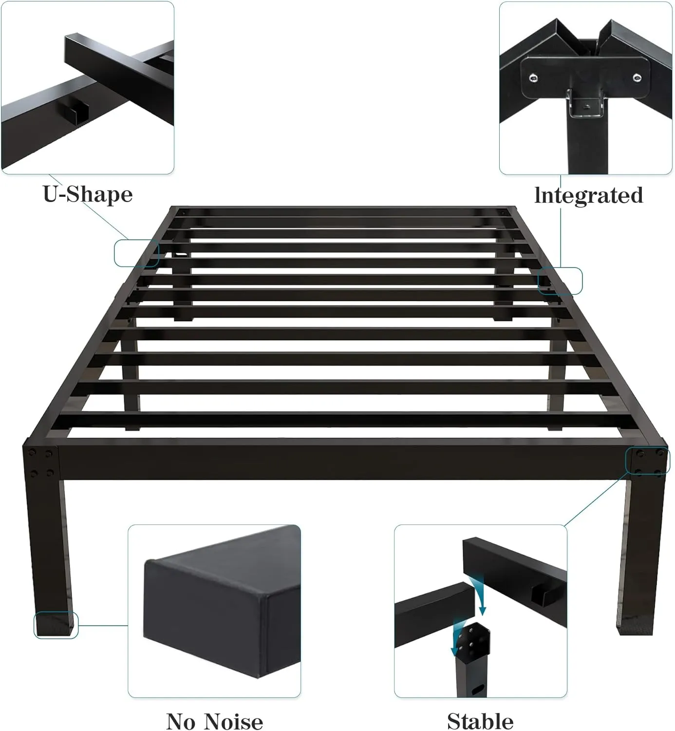 14 Inch 4000lbs Heavy Duty Support Basic Bed Frame/Mattress Foundation/Box Spring Replacement/Steel Slat Platform/Easy to Assemble/with Storage/Noise Free, Twin