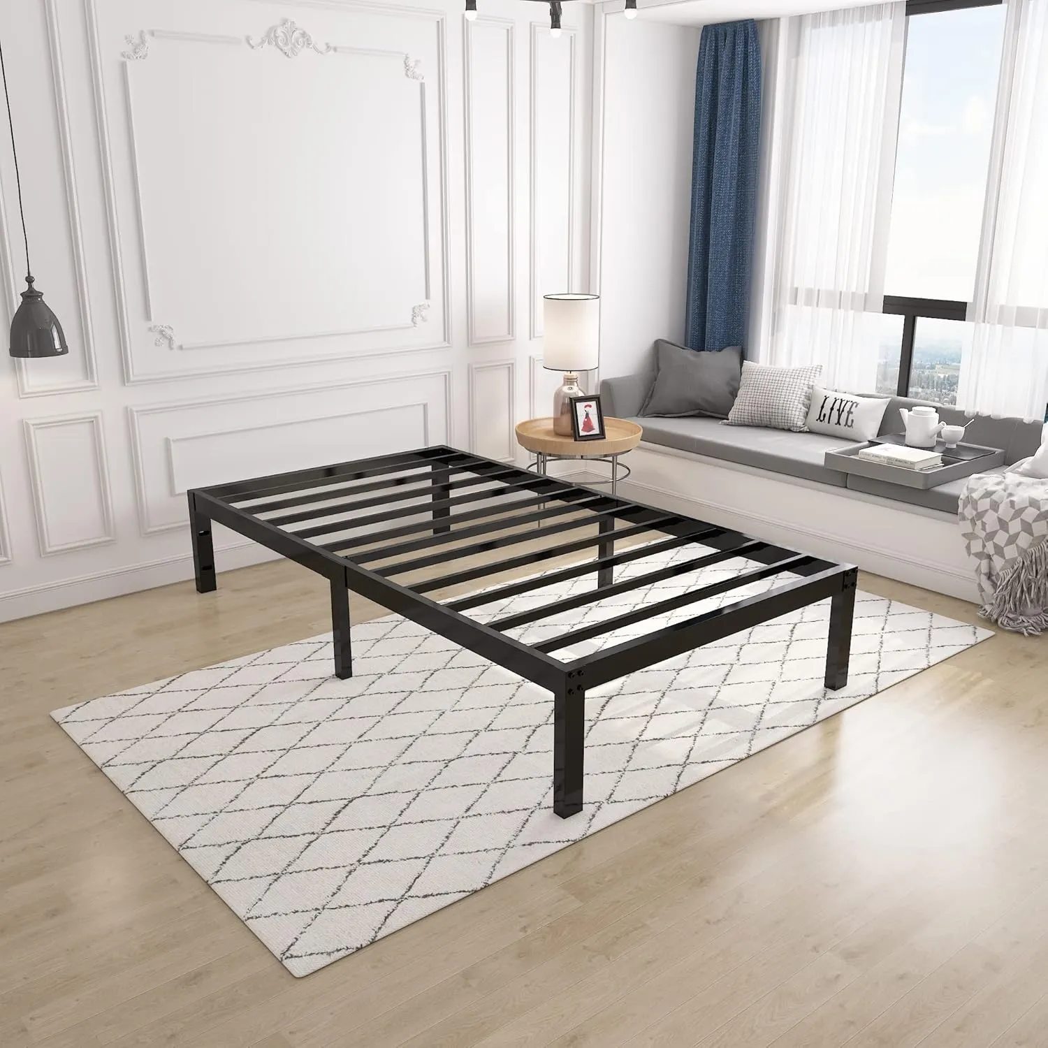 14 Inch 4000lbs Heavy Duty Support Basic Bed Frame/Mattress Foundation/Box Spring Replacement/Steel Slat Platform/Easy to Assemble/with Storage/Noise Free, Twin