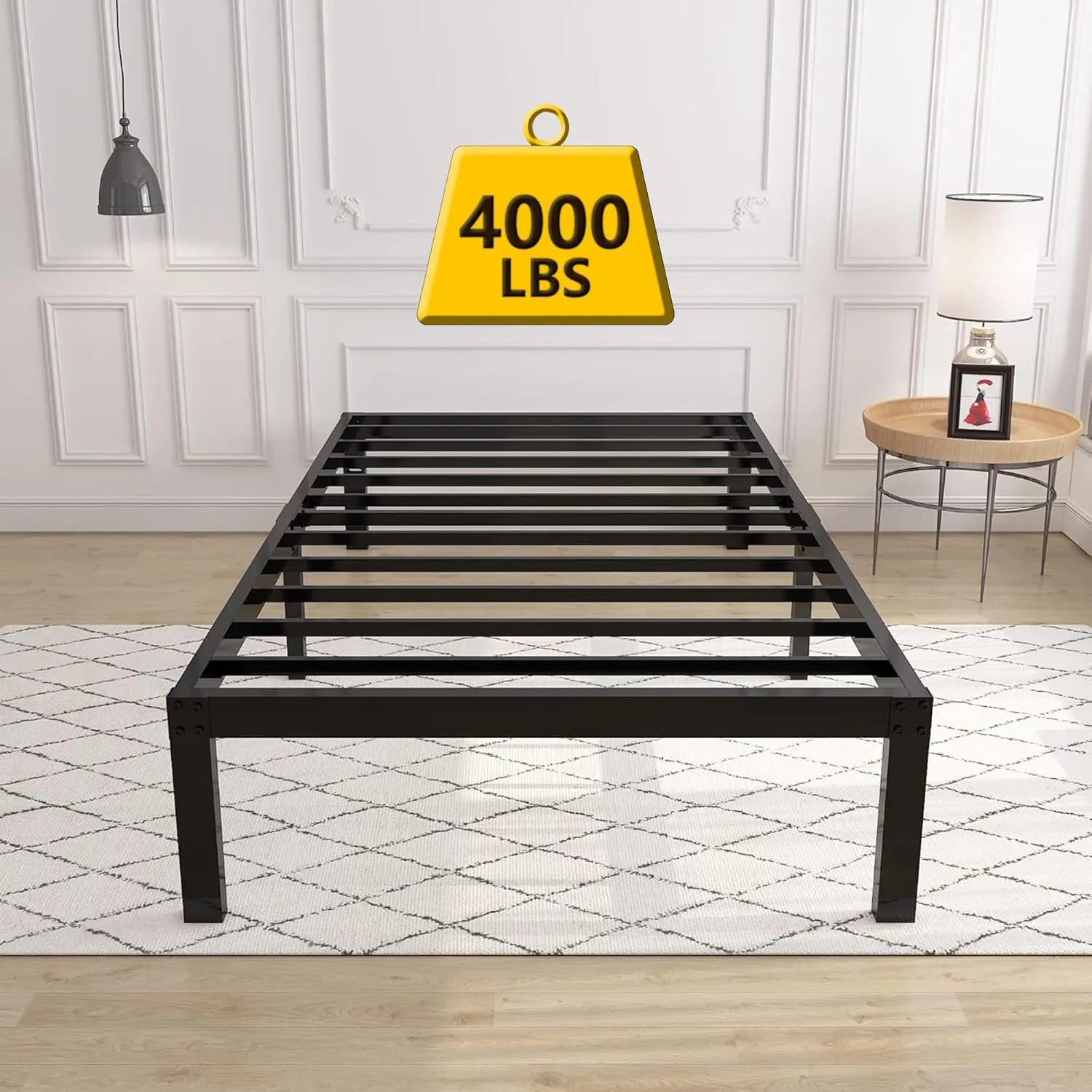 14 Inch 4000lbs Heavy Duty Support Basic Bed Frame/Mattress Foundation/Box Spring Replacement/Steel Slat Platform/Easy to Assemble/with Storage/Noise Free, Twin