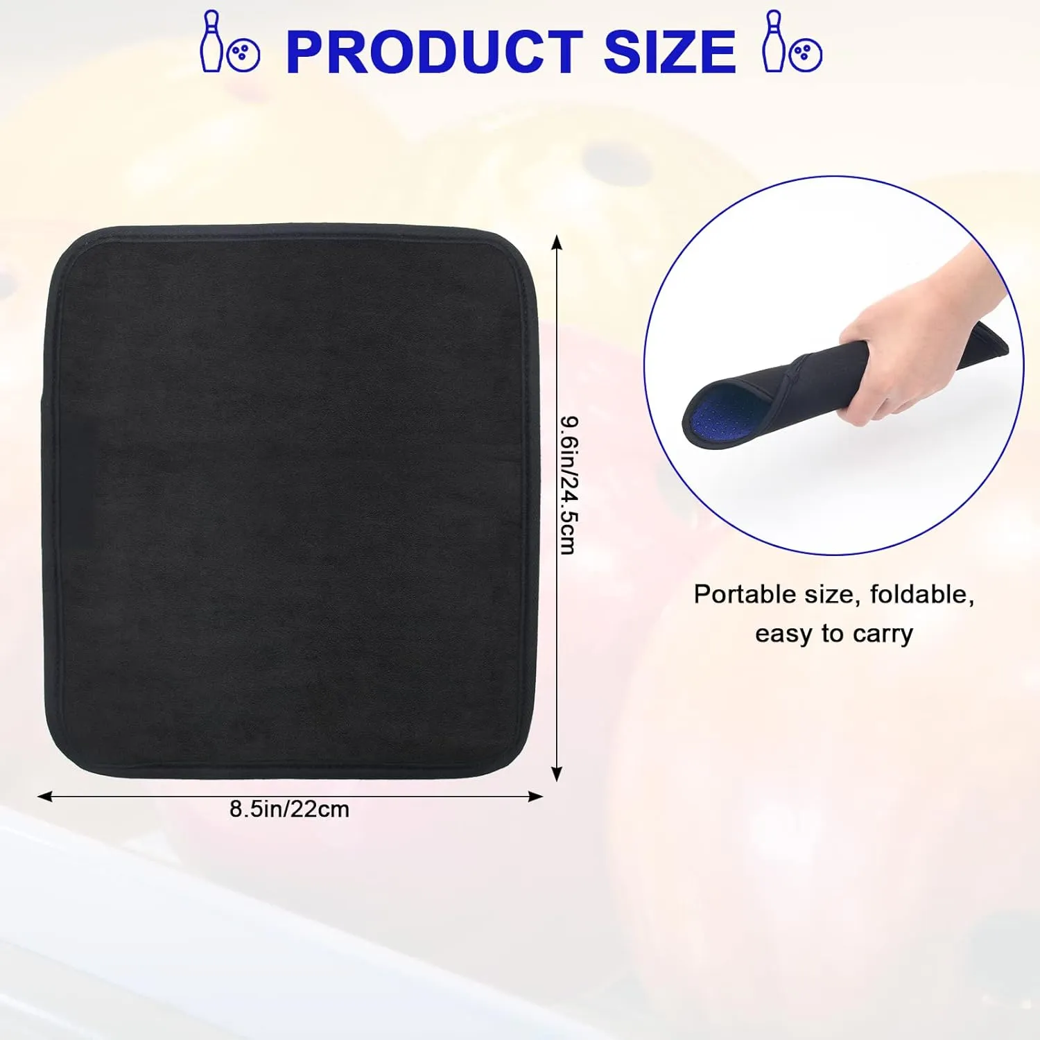 3 Pack Bowling Ball Towels, 10" x 8" Microfiber Bowling Shammy Accessories with Easy-Grip Dots Non-Slip (Blue)