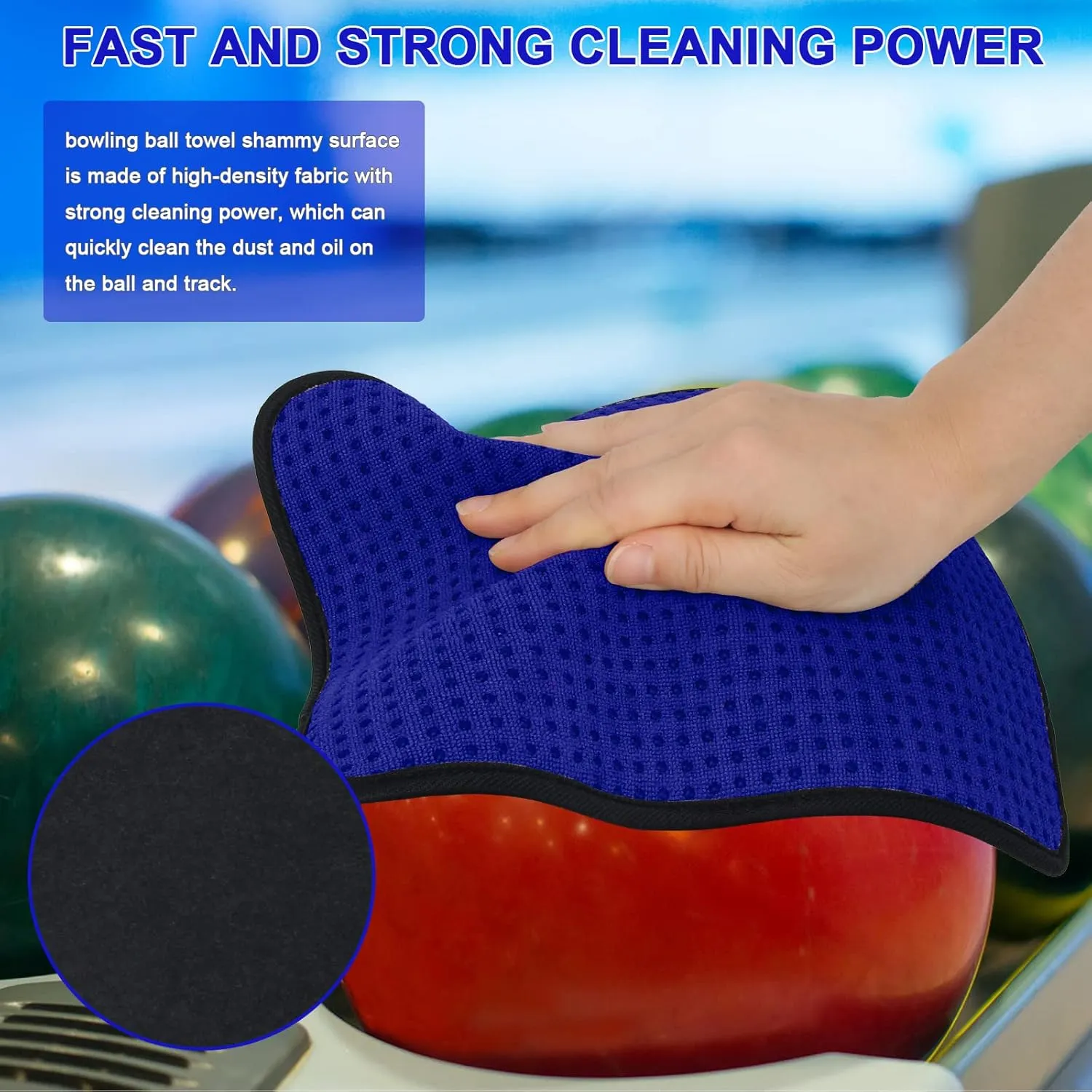 3 Pack Bowling Ball Towels, 10" x 8" Microfiber Bowling Shammy Accessories with Easy-Grip Dots Non-Slip (Blue)
