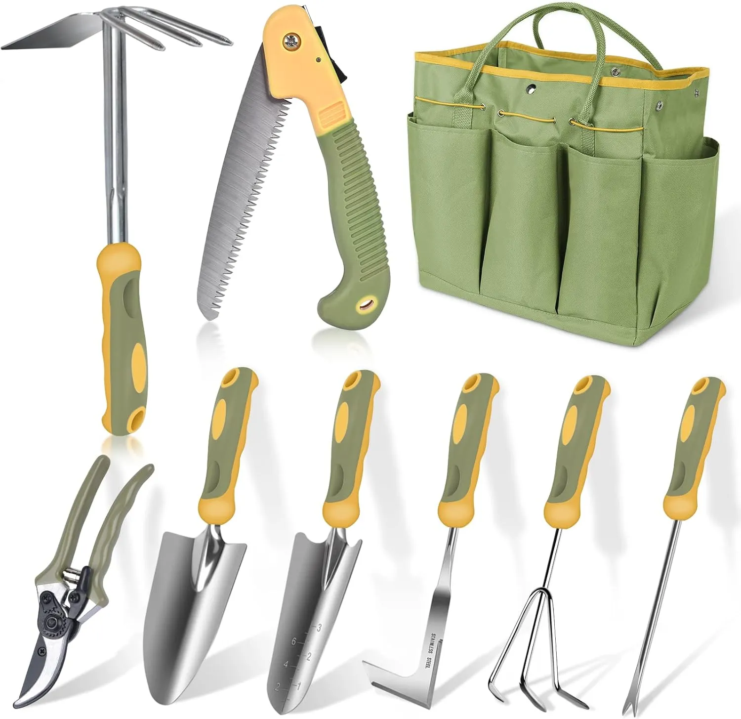 9 Piece Stainless Steel Heavy Duty Gardening Tool Set with Handle, Durable Garden Tool Bag, Ideal Gardening Hand Tools, White Elephant Gifts