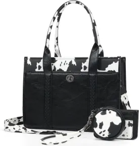 ACUARIO Tote Handbag Set, Tote Bag for Women,Western Cow Print Purse Desogmer,Top Handle Handbags