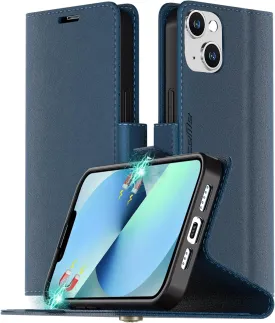 AICase for iPhone 13 Mini Wallet Case with [RFID Blocking] Leather Flip Folio Strong Magnetic Closure Protective Cover Credit Card Holder Kickstand Men Women for iPhone 13 Mini 5.4"_5 Teal