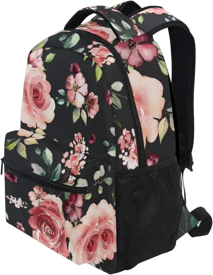 ALAZA Rose Flowers Floral Backpack Purse for Women Girls Kids Student Personalized Laptop iPad Tablet Travel School Bag with Multiple Pockets