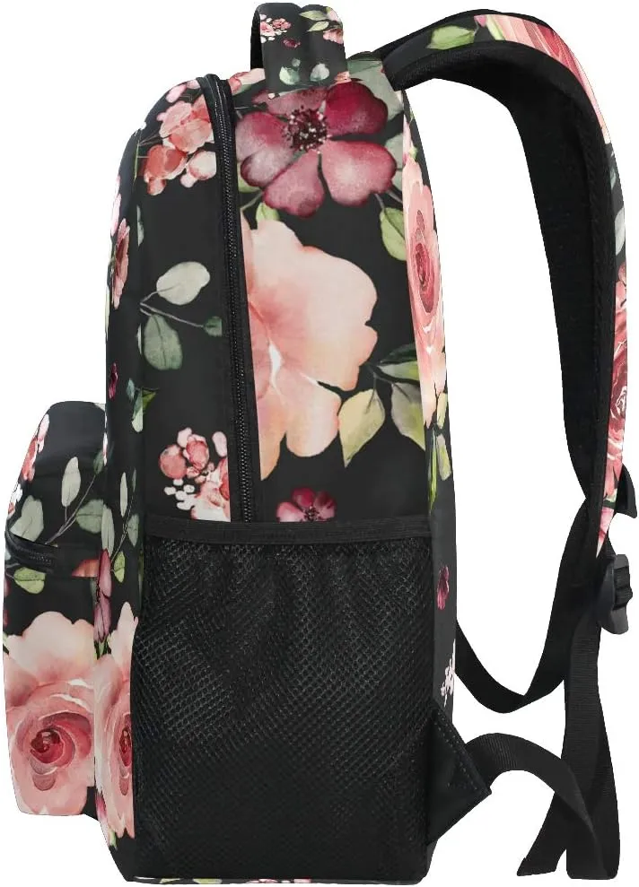 ALAZA Rose Flowers Floral Backpack Purse for Women Girls Kids Student Personalized Laptop iPad Tablet Travel School Bag with Multiple Pockets