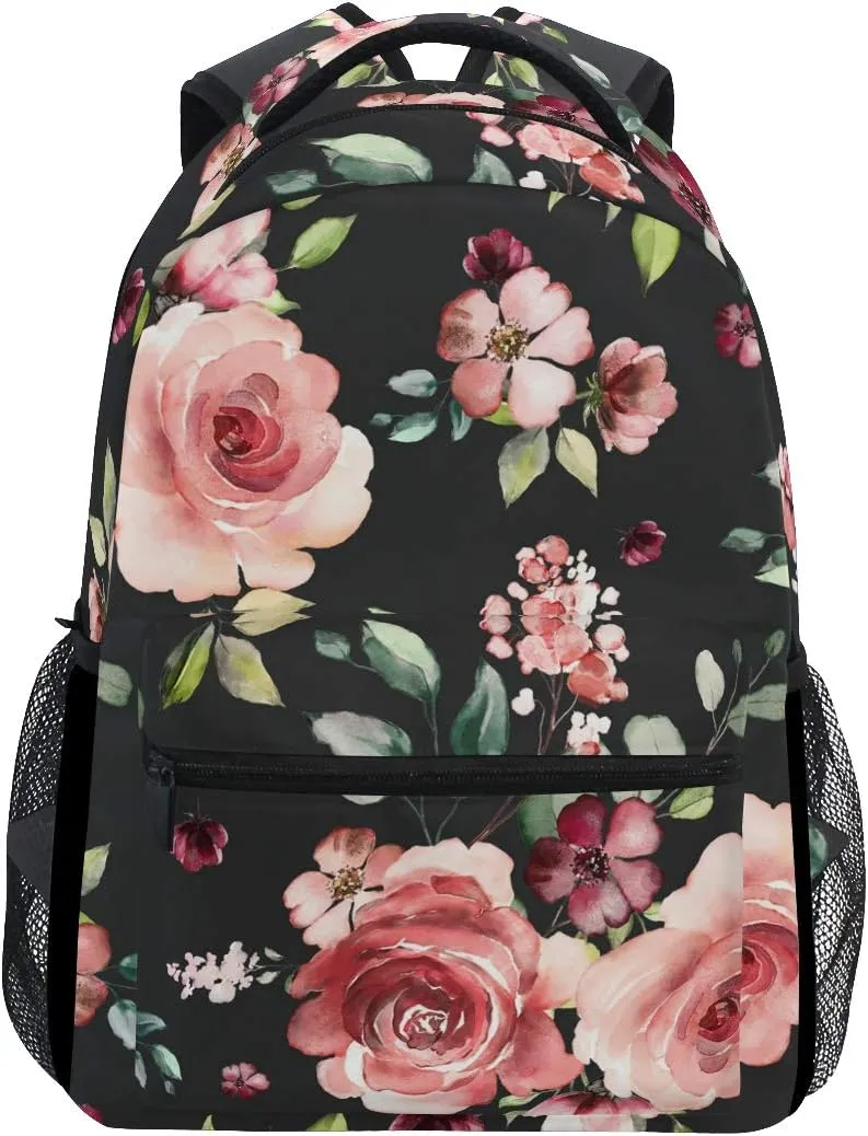 ALAZA Rose Flowers Floral Backpack Purse for Women Girls Kids Student Personalized Laptop iPad Tablet Travel School Bag with Multiple Pockets