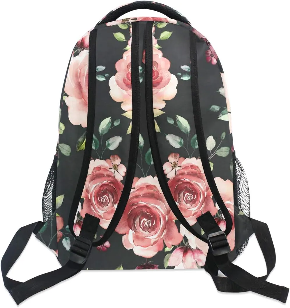 ALAZA Rose Flowers Floral Backpack Purse for Women Girls Kids Student Personalized Laptop iPad Tablet Travel School Bag with Multiple Pockets