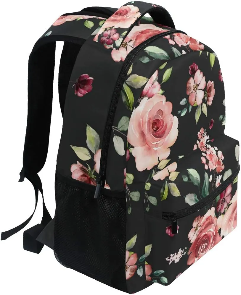 ALAZA Rose Flowers Floral Backpack Purse for Women Girls Kids Student Personalized Laptop iPad Tablet Travel School Bag with Multiple Pockets