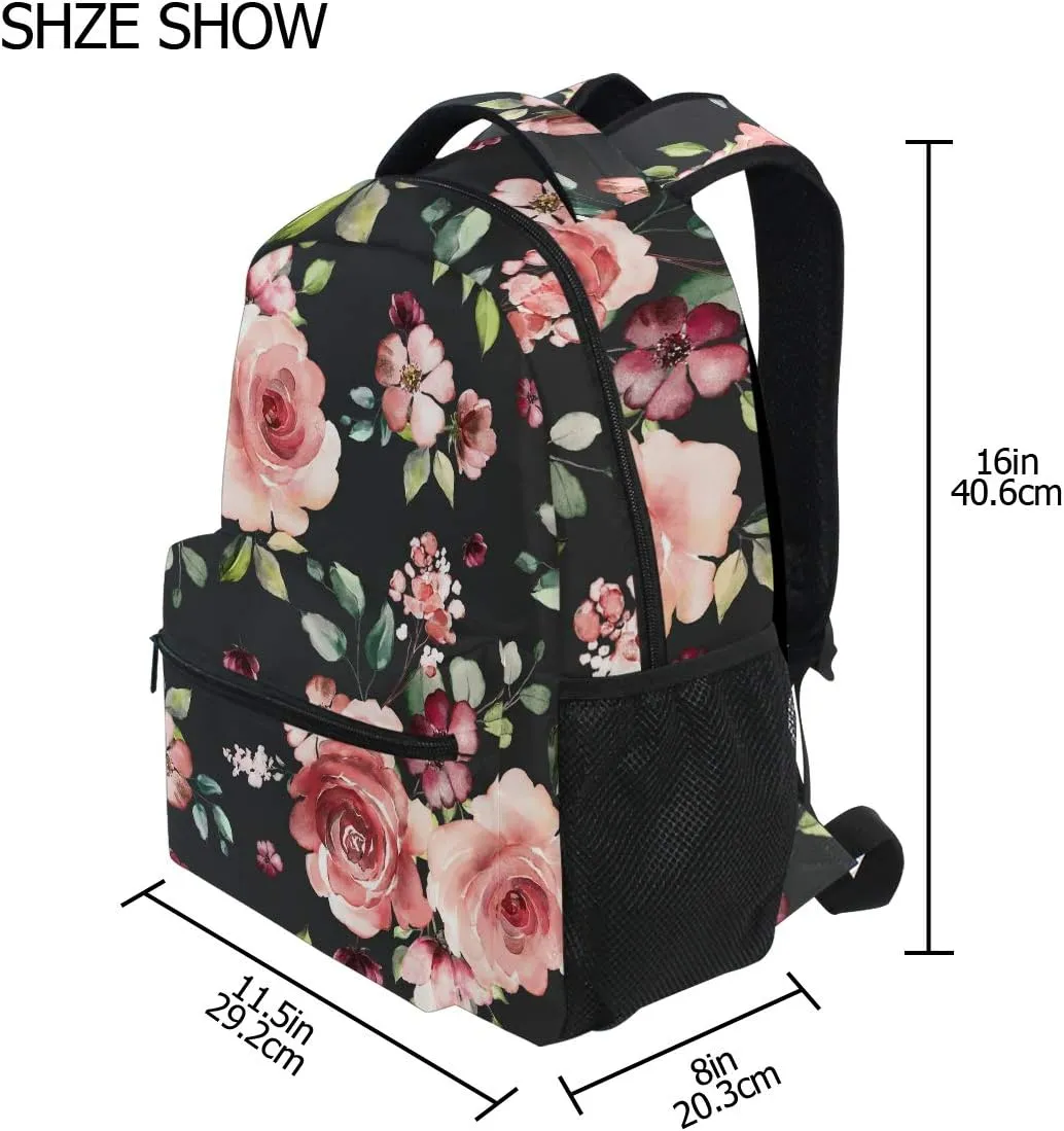 ALAZA Rose Flowers Floral Backpack Purse for Women Girls Kids Student Personalized Laptop iPad Tablet Travel School Bag with Multiple Pockets