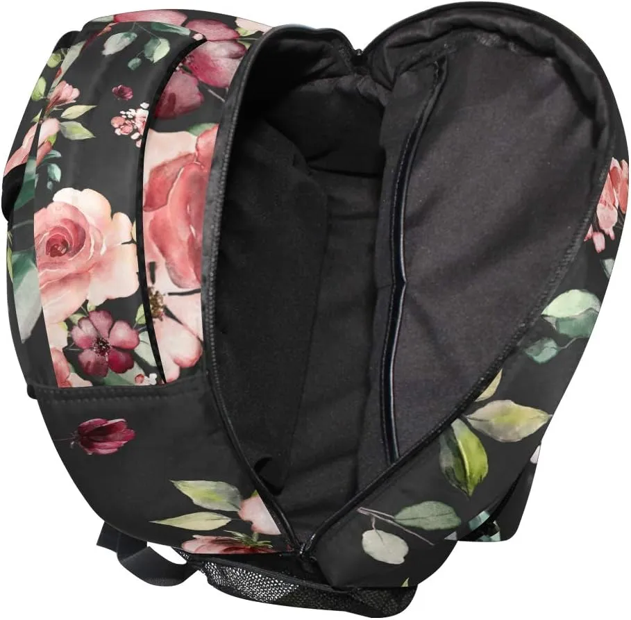 ALAZA Rose Flowers Floral Backpack Purse for Women Girls Kids Student Personalized Laptop iPad Tablet Travel School Bag with Multiple Pockets
