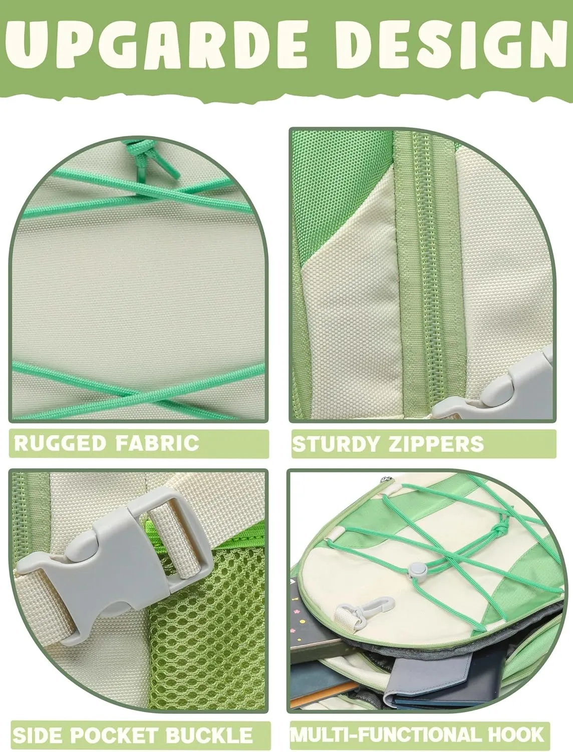 BLUEFAIRY Middle High School Backpack for Boys Girls Large Bookbag with Laptop Compartment Back to School Book Bags for Teens Teenagers Mochilas Escolares para Nios Nias (Cloud White/Green, Solid)