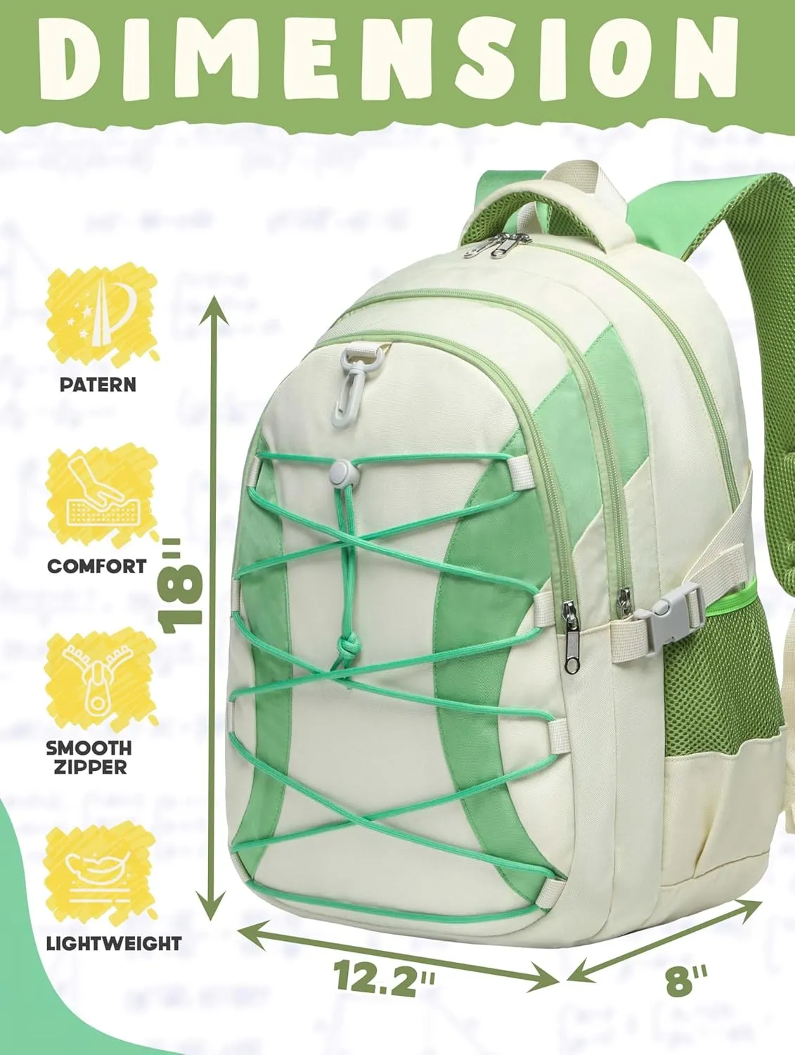 BLUEFAIRY Middle High School Backpack for Boys Girls Large Bookbag with Laptop Compartment Back to School Book Bags for Teens Teenagers Mochilas Escolares para Nios Nias (Cloud White/Green, Solid)
