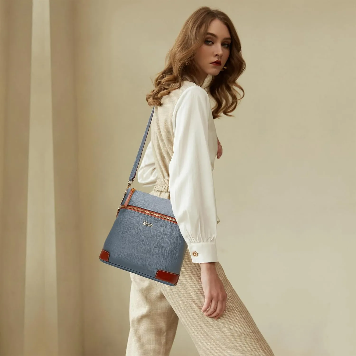 BOYATU Genuine Leather Crossbody Bag Women: Medium Leather Shoulder Purse - Trendy Handbag Travel Adjustable Strap