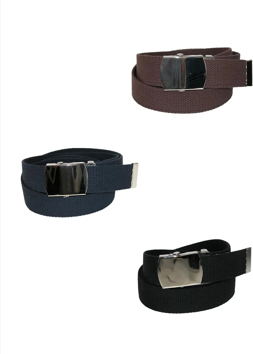 CTM Big & Tall Cotton Belt with Nickel Finish Buckle (Pack of 3)