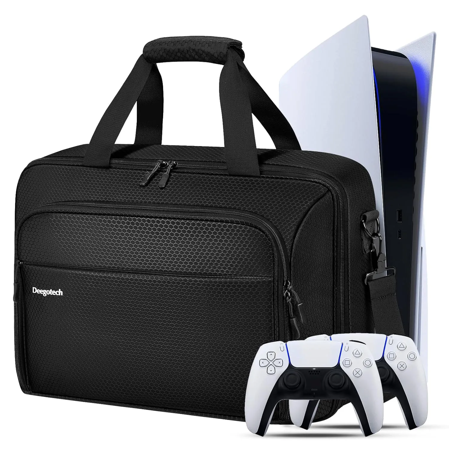 Deegotech Carrying Case Compatible with PS5/PS5 Pro/PS5 Slim, Protective Travel Case Bag Fits for Playstation 5 Console, Disc, Controllers, Accessories, Large Capacity Storage Bag Game Bags, Black