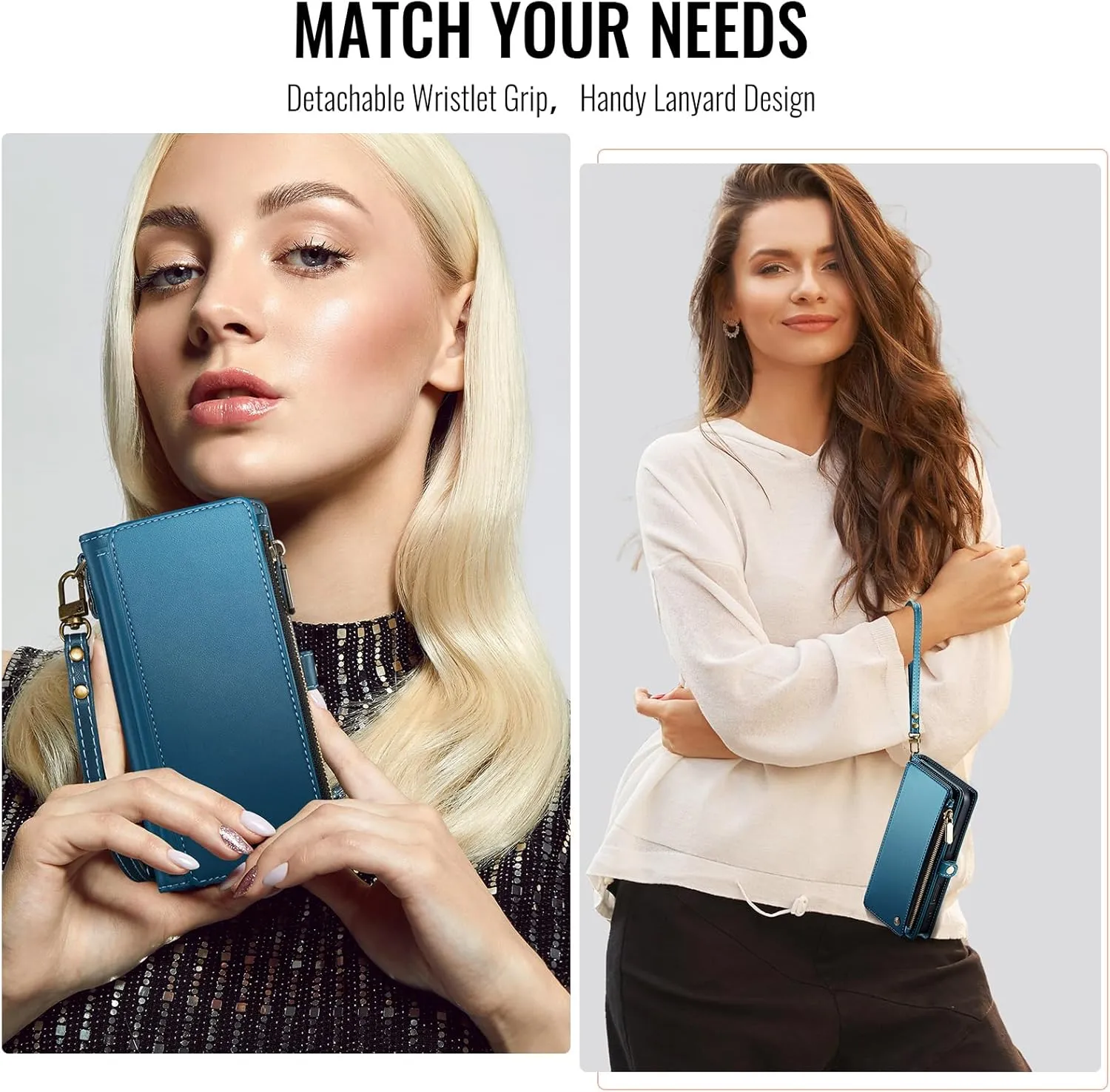 Defencase Compatible with iPhone 13 Mini Case Wallet with RFID Blocking Card Holder for Women Men, PU Leather Magnetic Snap Flip Zipper Strap Wallet Phone Case Fit for iPhone 13 Mini 5.4", Dark Blue
