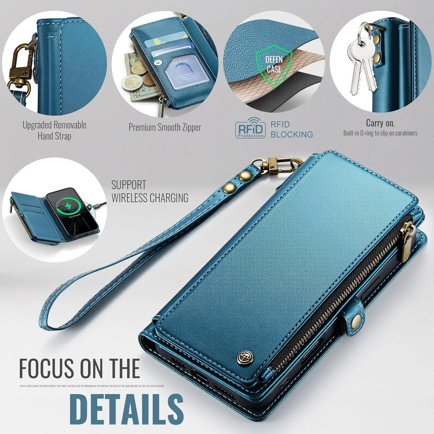 Defencase Compatible with iPhone 13 Mini Case Wallet with RFID Blocking Card Holder for Women Men, PU Leather Magnetic Snap Flip Zipper Strap Wallet Phone Case Fit for iPhone 13 Mini 5.4", Dark Blue
