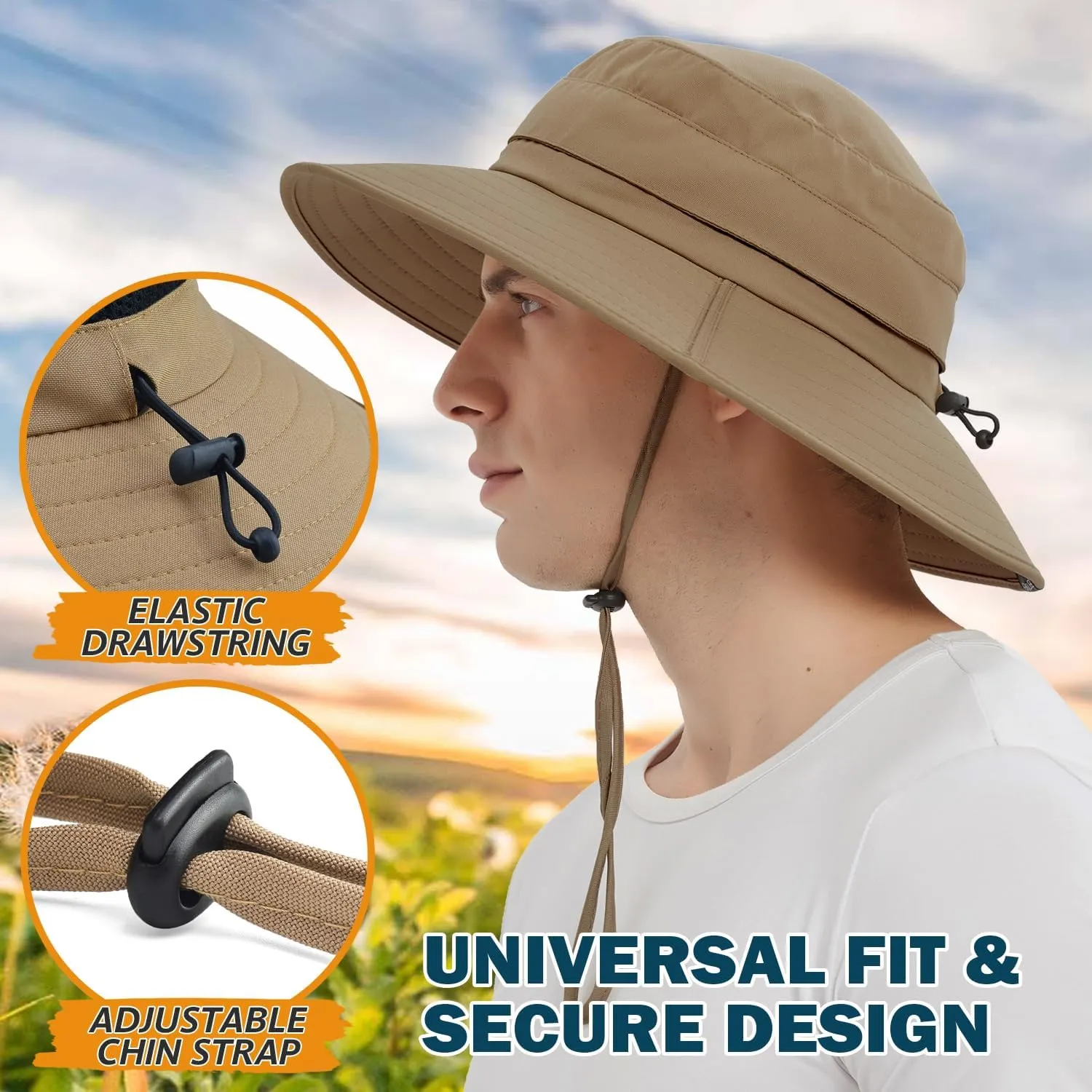 EINSKEY Waterproof Sun Hat for Men Women, UPF 50  UV Protection Wide Brim Packable Hat for Fishing Hiking Garden Safari Beach