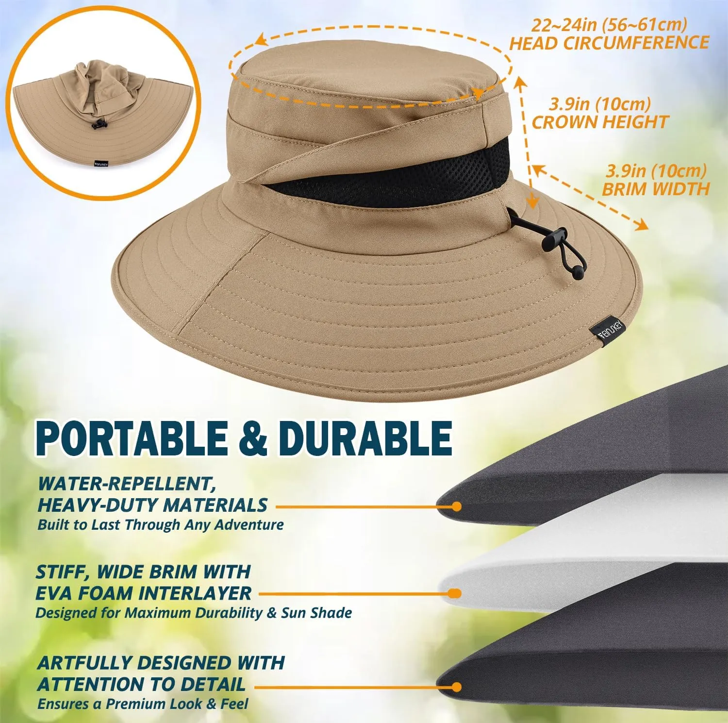 EINSKEY Waterproof Sun Hat for Men Women, UPF 50  UV Protection Wide Brim Packable Hat for Fishing Hiking Garden Safari Beach