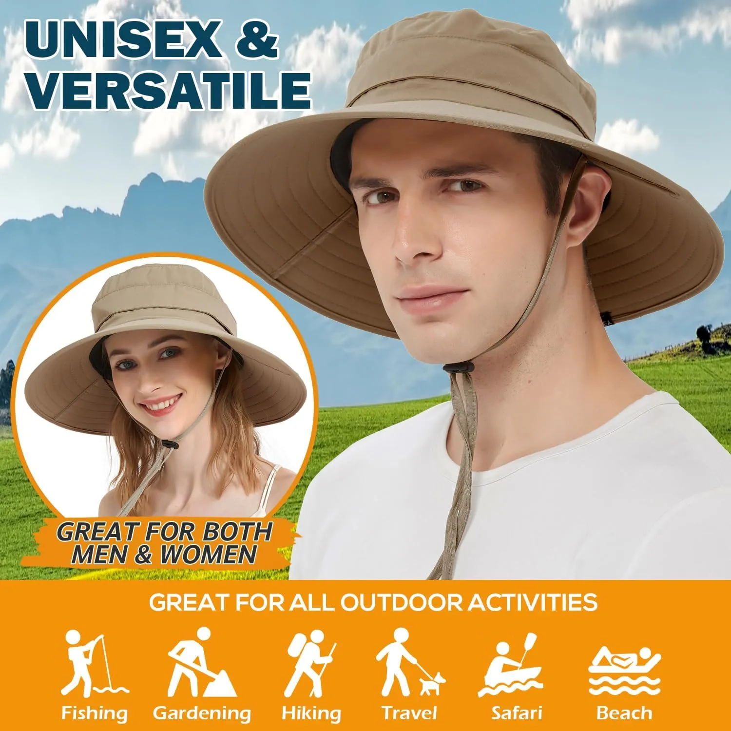 EINSKEY Waterproof Sun Hat for Men Women, UPF 50  UV Protection Wide Brim Packable Hat for Fishing Hiking Garden Safari Beach