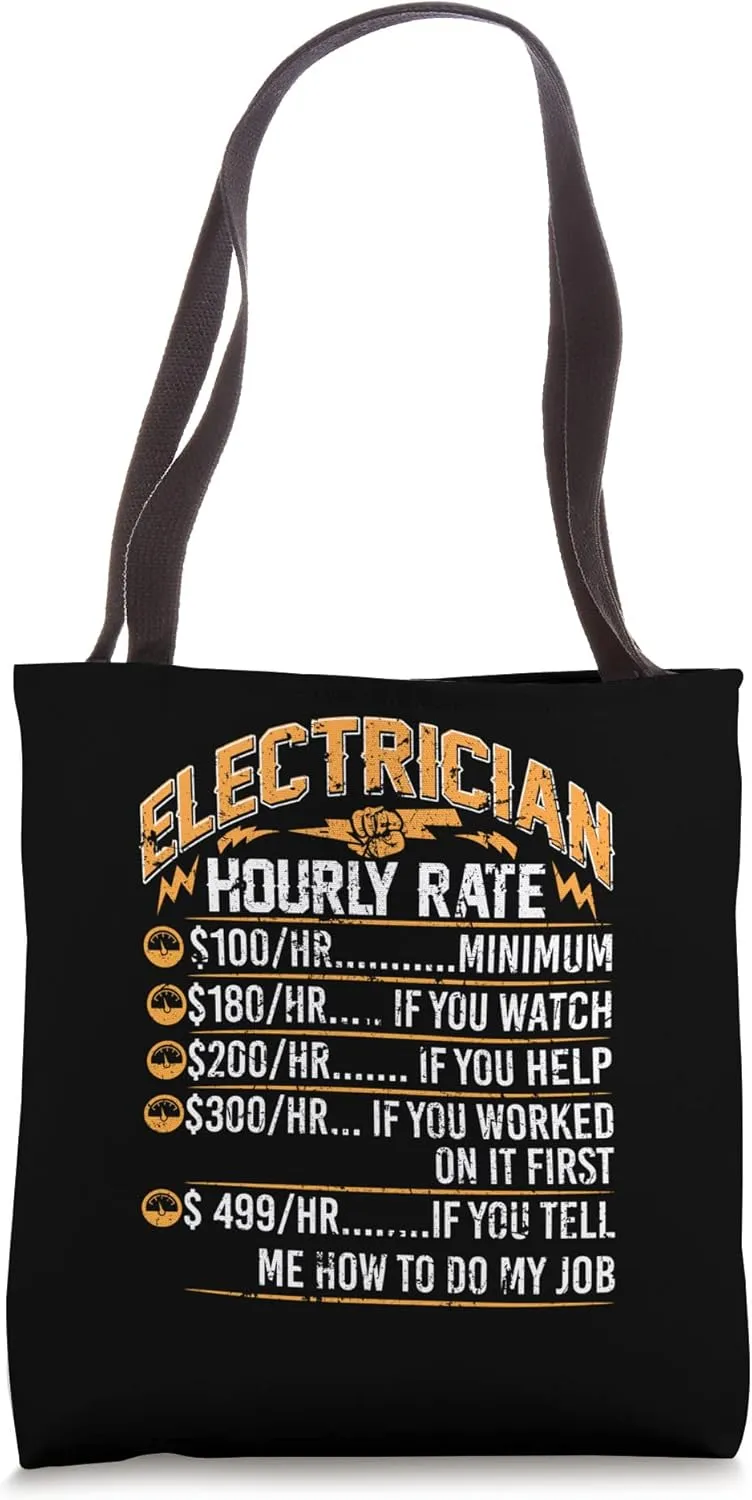 Electrician Hourly Rate Voltage Lineman Circuit Cable Tote Bag