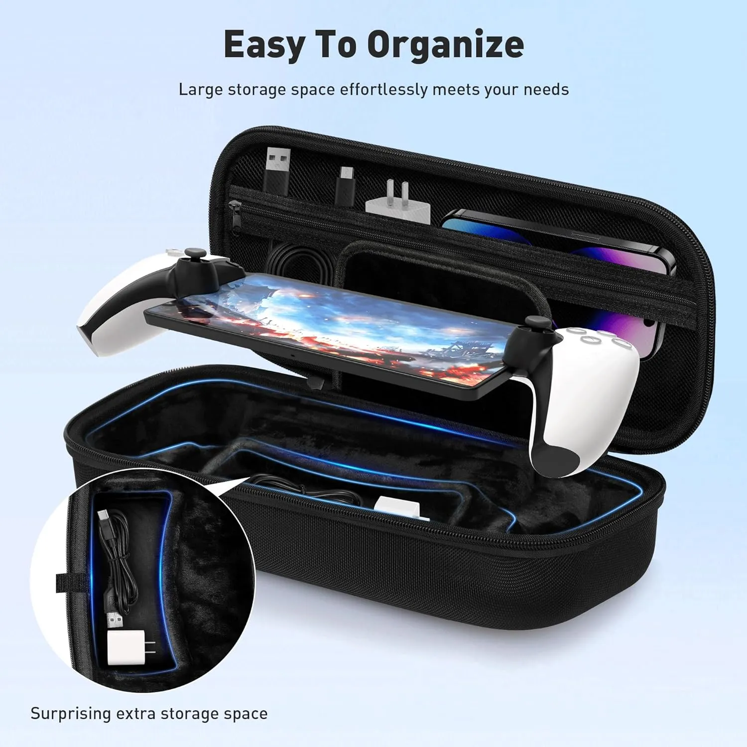 Foluck 3 in 1 Accessoris Set Compatible with Playstation Portal, EVA Carrying Case for PS5 Portal, Soft Silicone Protective Cover, 2 Pack Screen Protector, Ps Portal Accessories, Black