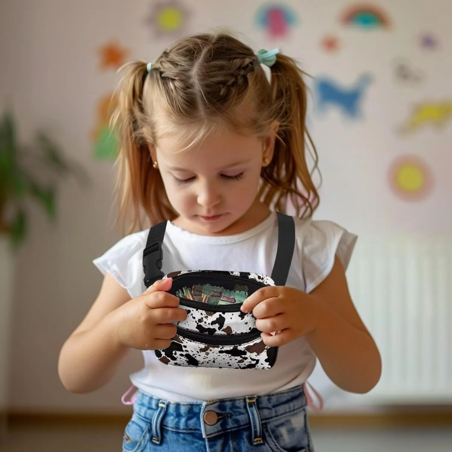 FOR U DESIGNS Fanny Packs for Kids Cow Print Cute Waist Pack Girls Belt Bag with Adjustable Strap for Running Hiking Travel Workout Gym Crossbody Bag