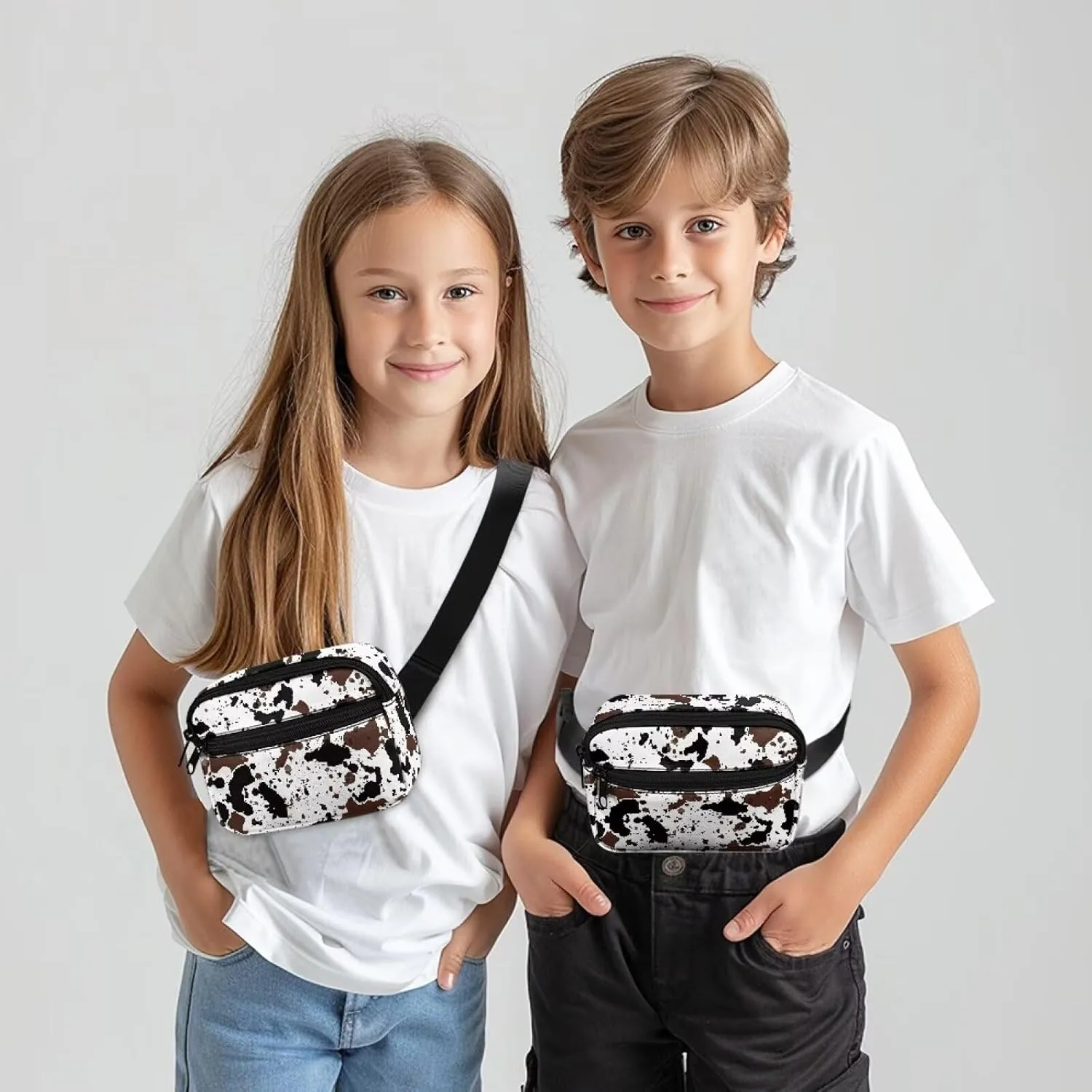 FOR U DESIGNS Fanny Packs for Kids Cow Print Cute Waist Pack Girls Belt Bag with Adjustable Strap for Running Hiking Travel Workout Gym Crossbody Bag
