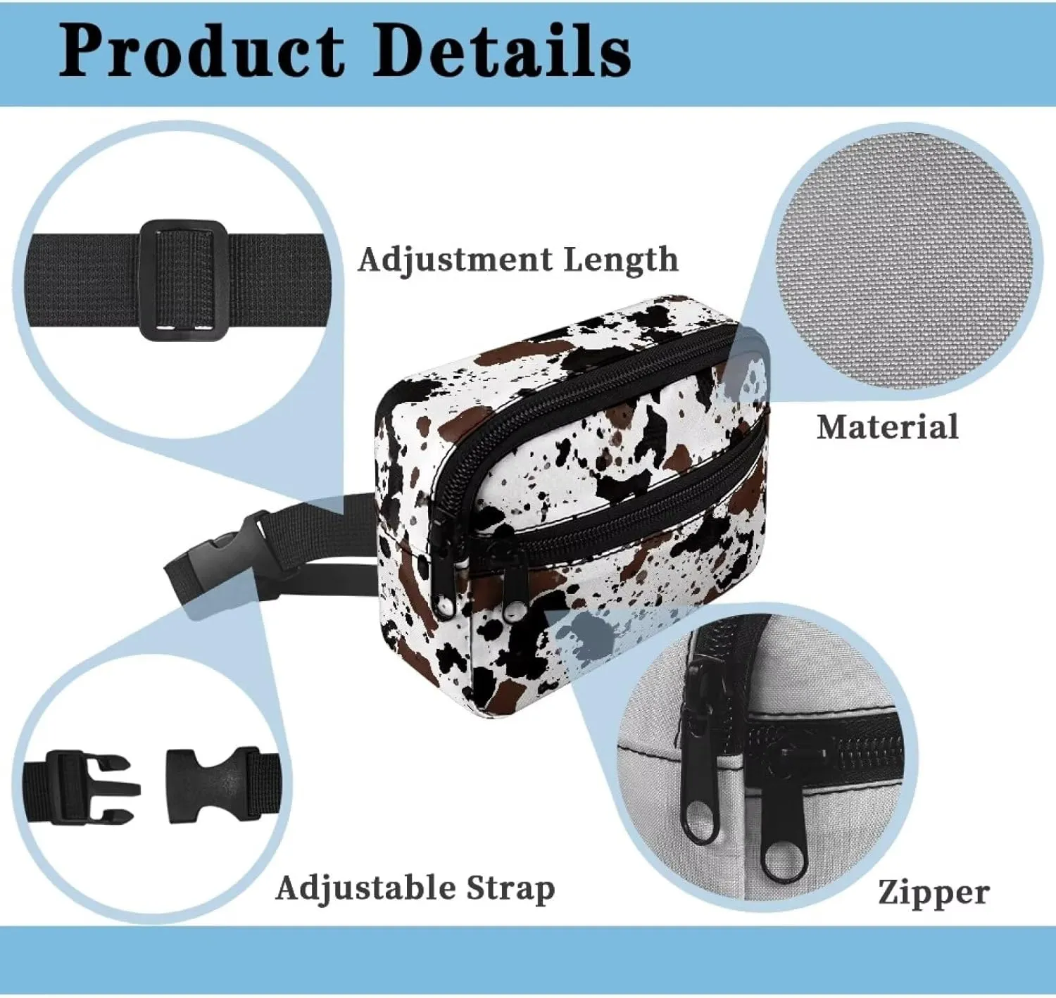 FOR U DESIGNS Fanny Packs for Kids Cow Print Cute Waist Pack Girls Belt Bag with Adjustable Strap for Running Hiking Travel Workout Gym Crossbody Bag