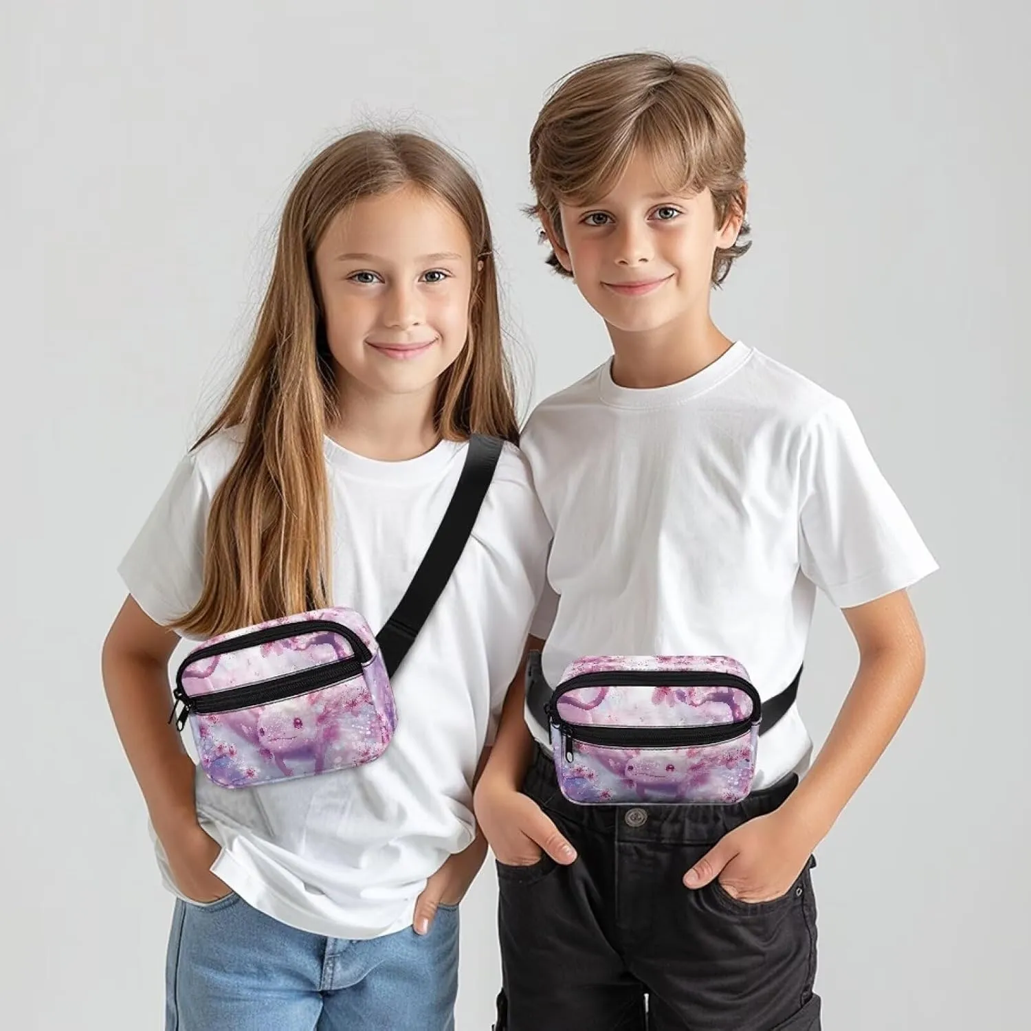 FOR U DESIGNS Girls Fanny Pack Purses Pink Fashion Waist Packs Axolotl Print Belt Bag with Adjustable Strap Zipper Pockets Cross Body Bag
