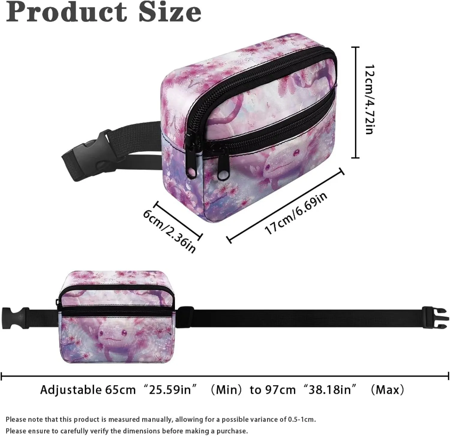 FOR U DESIGNS Girls Fanny Pack Purses Pink Fashion Waist Packs Axolotl Print Belt Bag with Adjustable Strap Zipper Pockets Cross Body Bag
