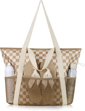 HOMESPON Beach Bag Large Waterproof Sandproof Foldable Tote for Women with Zipper Mesh Pockets for Pool Swim Travel Everyday
