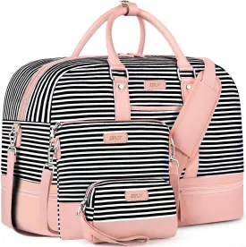 IBFUN Weekender Bags for Women, Large Overnight Bag Canvas Travel Duffel Bag Carry On Tote with Shoe Compartment 21" 3Pcs Set