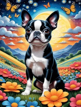IPISSOI Diamond Painting Kits for Adults, DIY 5D Colorful Animals Diamond Painting Full Drill Art, Boston Terrier Diamond Painting Craft for Home Wall Decor 12x16inch