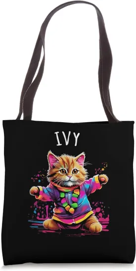Ivy Colorful Dancing Cat Design for Girls Name Ivy Tote Bag