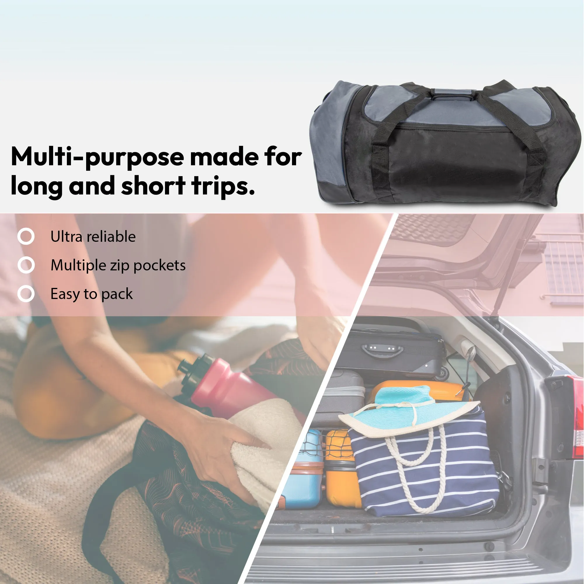 Large Travel Bag With Wheels (Grey) - iN Travel