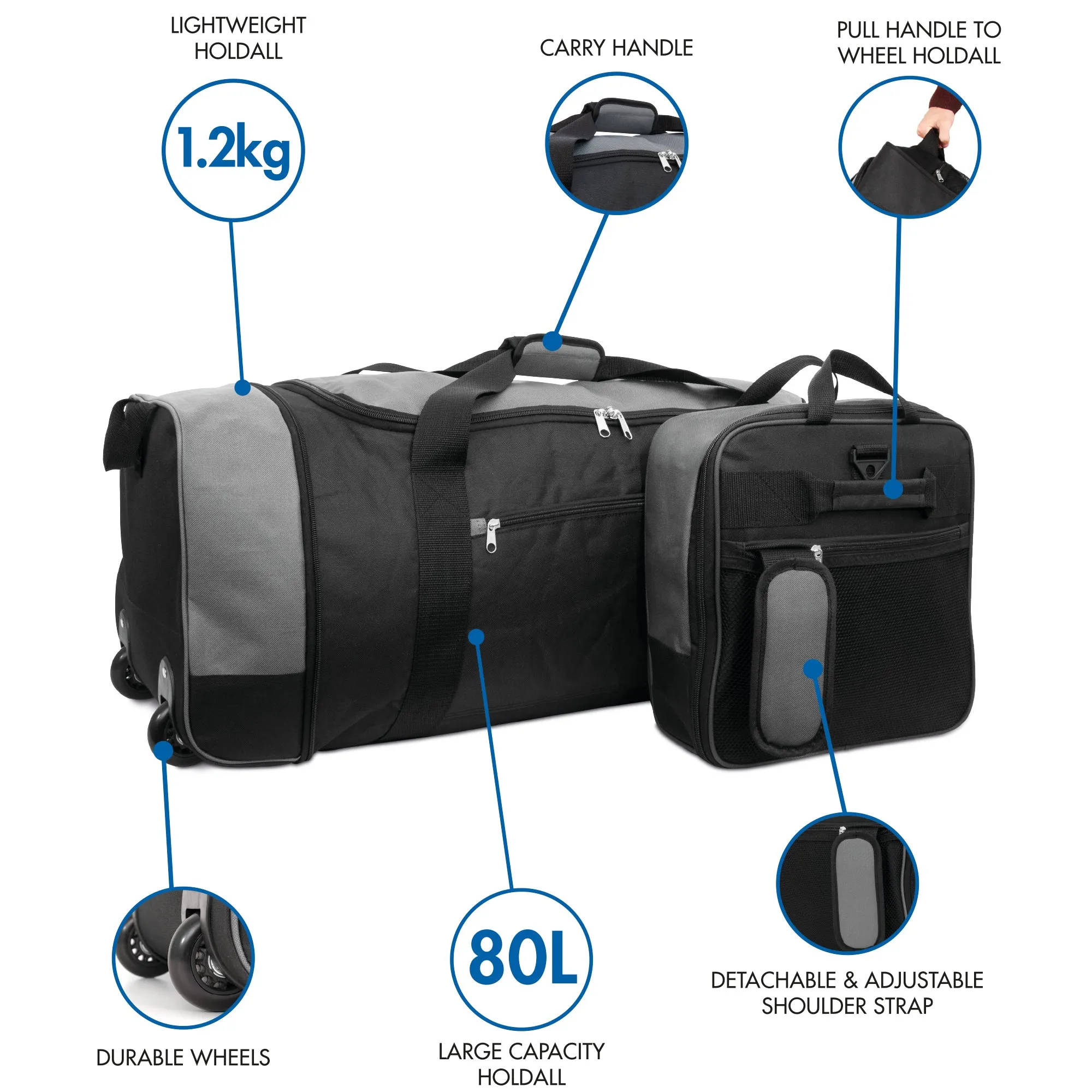 Large Travel Bag With Wheels (Grey) - iN Travel