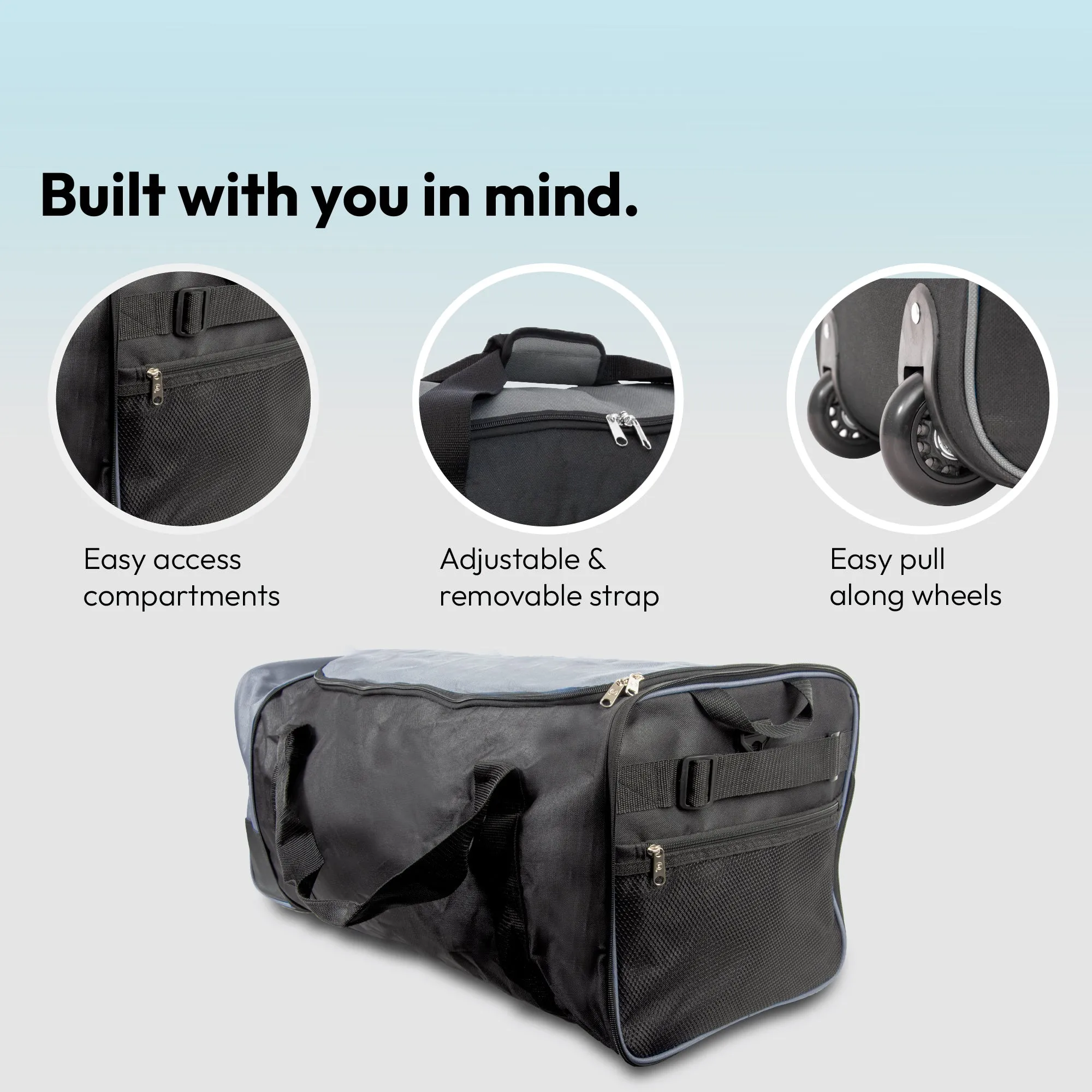 Large Travel Bag With Wheels (Grey) - iN Travel