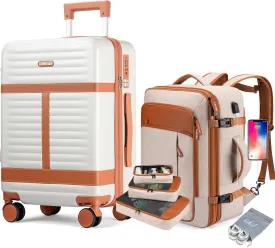 Lumesner Carry on Travel Backpacks, Extra Large 40L Flight Approved for Men & Women,Expandable Suitcase backpack (Beige(20inch luggage sets))