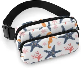 Marine Starfish Belt Bag Fanny Pack for Women Men Seahorse Corals Crossbody Waist Bag Pack Adjustable Casual Bag for Travel Running Workout Cycling