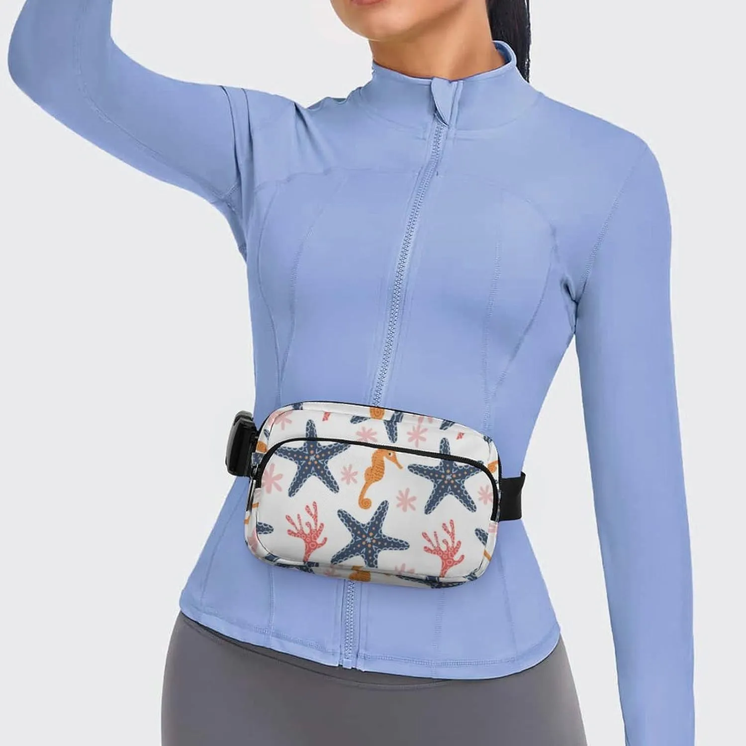 Marine Starfish Belt Bag Fanny Pack for Women Men Seahorse Corals Crossbody Waist Bag Pack Adjustable Casual Bag for Travel Running Workout Cycling