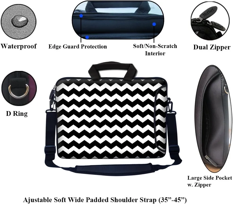 Meffort Inc 15.6 Inch Neoprene Laptop Bag - Water Resistant, Reinforced Zipper, Extra Pocket, Fits 15" to 15.6" Laptops