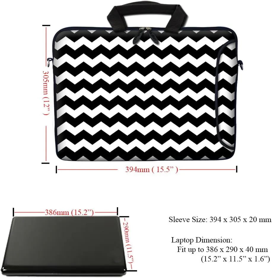 Meffort Inc 15.6 Inch Neoprene Laptop Bag - Water Resistant, Reinforced Zipper, Extra Pocket, Fits 15" to 15.6" Laptops