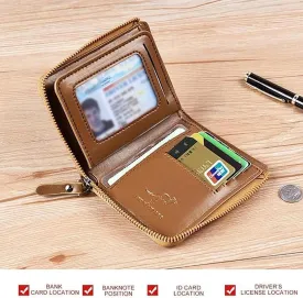 Men Wallet Zipper Purse - Aiks Kangaroo Wallets, RFID Blocking Leather Wallet Credit Card ID Holder Zipper Purse Waterproof (Retro Brown)