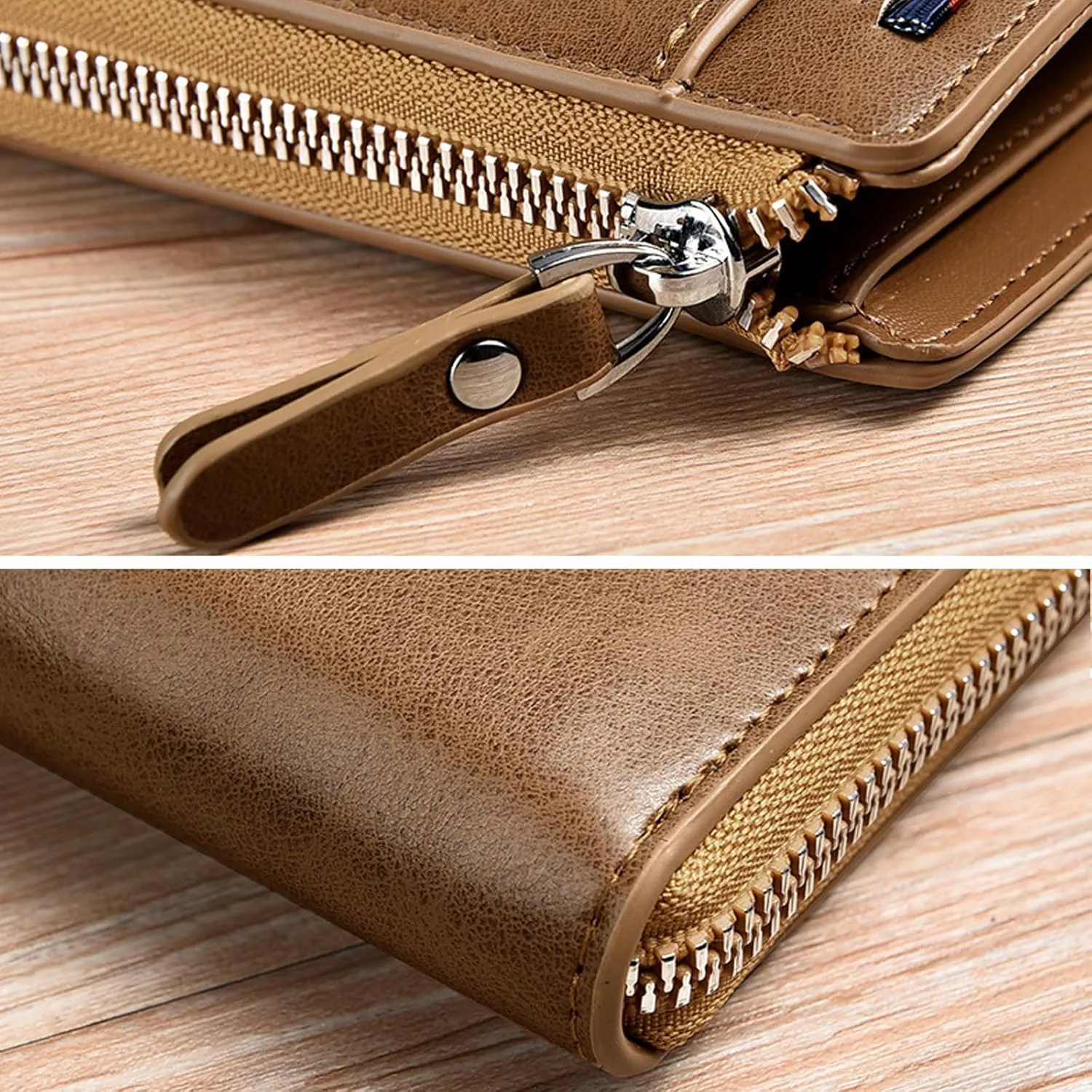 Men Wallet Zipper Purse - Aiks Kangaroo Wallets, RFID Blocking Leather Wallet Credit Card ID Holder Zipper Purse Waterproof (Retro Brown)