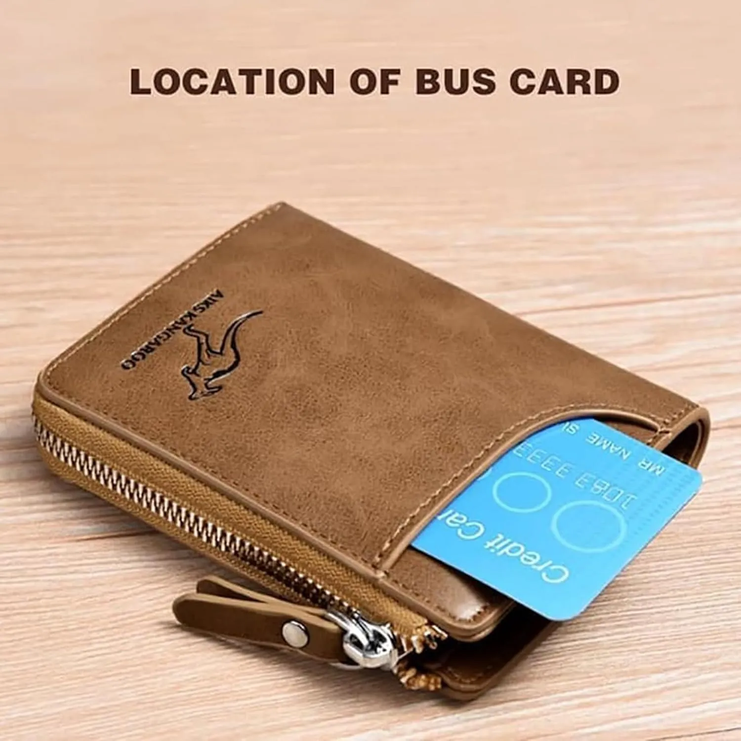 Men Wallet Zipper Purse - Aiks Kangaroo Wallets, RFID Blocking Leather Wallet Credit Card ID Holder Zipper Purse Waterproof (Retro Brown)