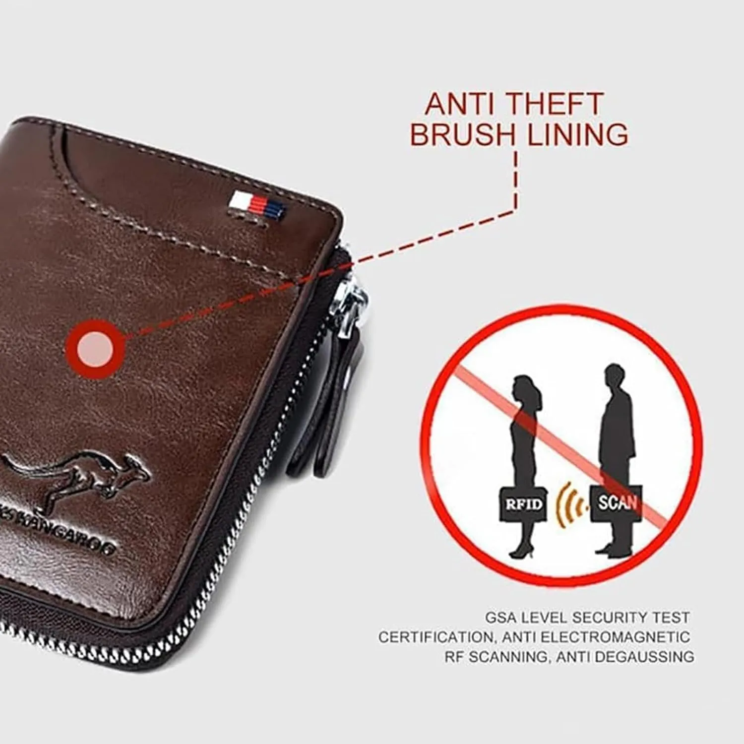 Men Wallet Zipper Purse - Aiks Kangaroo Wallets, RFID Blocking Leather Wallet Credit Card ID Holder Zipper Purse Waterproof (Retro Brown)