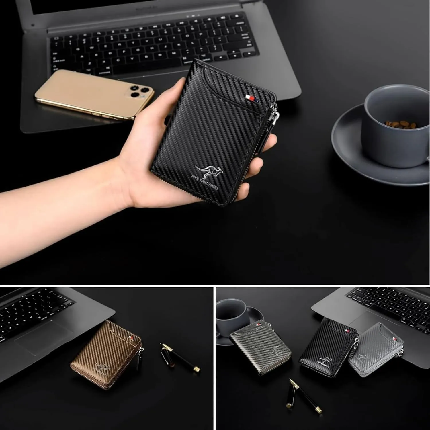Men Wallet Zipper Purse - Aiks Kangaroo Wallets, RFID Blocking Leather Wallet Credit Card ID Holder Zipper Purse Waterproof (Retro Brown)