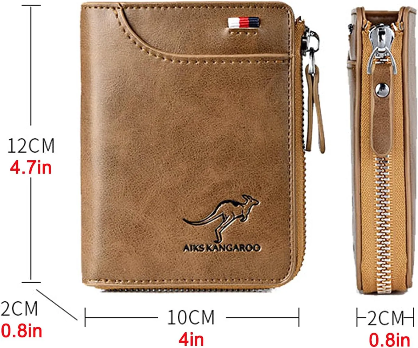 Men Wallet Zipper Purse - Aiks Kangaroo Wallets, RFID Blocking Leather Wallet Credit Card ID Holder Zipper Purse Waterproof (Retro Brown)